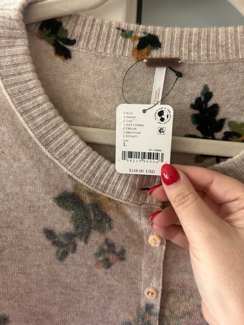 NWT Free People Nocturnal Patterned Cashmere Cardigan Sweater Oat Combo - Picture 6 of 7